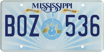 MS license plate BOZ536