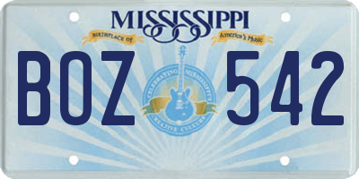 MS license plate BOZ542