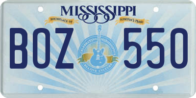 MS license plate BOZ550