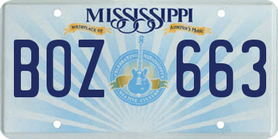 MS license plate BOZ663