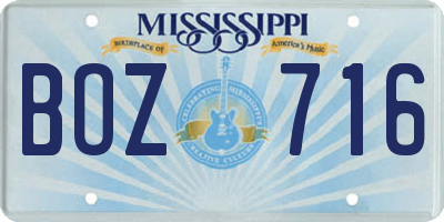 MS license plate BOZ716