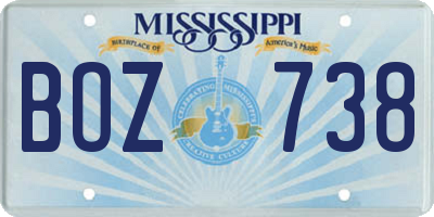 MS license plate BOZ738