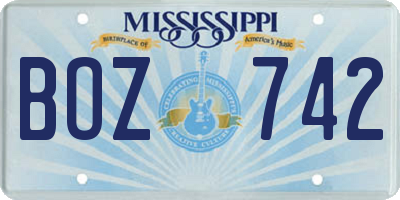 MS license plate BOZ742
