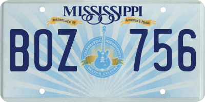 MS license plate BOZ756