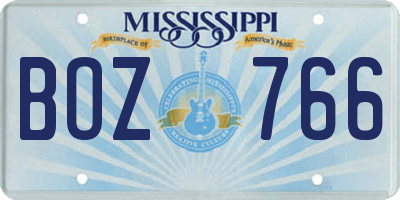 MS license plate BOZ766