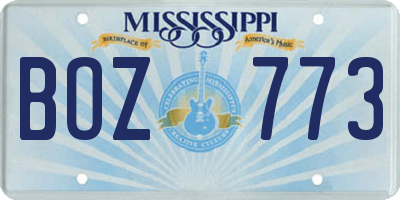 MS license plate BOZ773