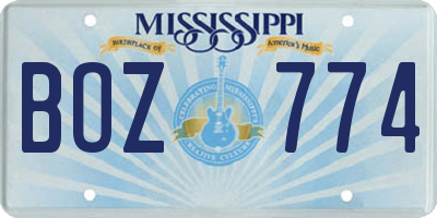 MS license plate BOZ774