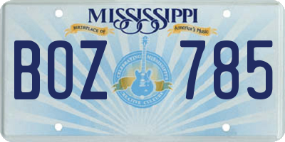 MS license plate BOZ785