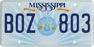 MS license plate BOZ803