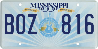 MS license plate BOZ816