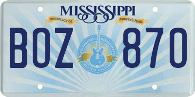 MS license plate BOZ870