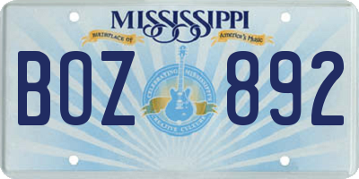 MS license plate BOZ892