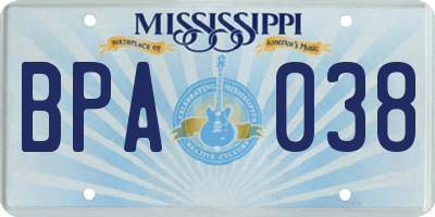 MS license plate BPA038