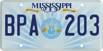 MS license plate BPA203
