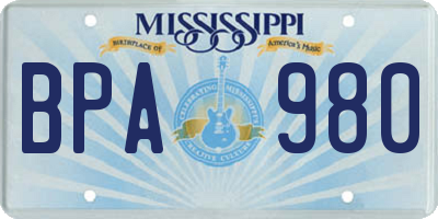 MS license plate BPA980