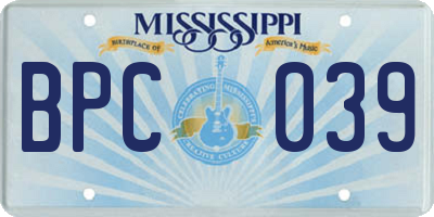 MS license plate BPC039