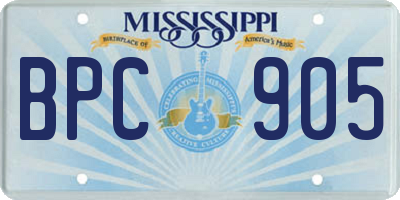 MS license plate BPC905