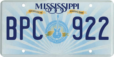 MS license plate BPC922