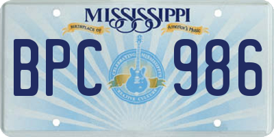 MS license plate BPC986