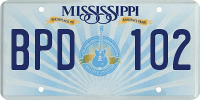 MS license plate BPD102