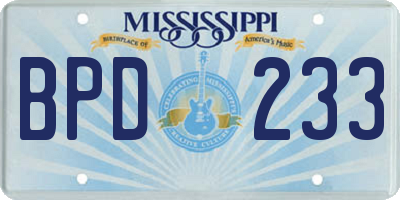 MS license plate BPD233