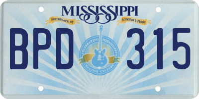MS license plate BPD315