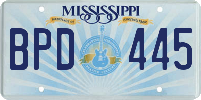 MS license plate BPD445