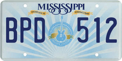 MS license plate BPD512