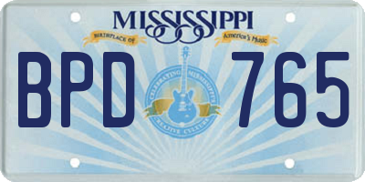 MS license plate BPD765