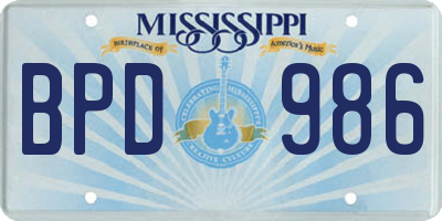 MS license plate BPD986