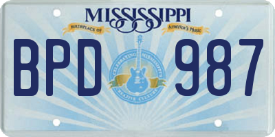MS license plate BPD987
