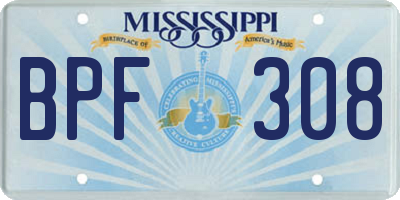 MS license plate BPF308