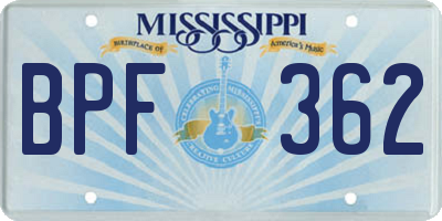 MS license plate BPF362