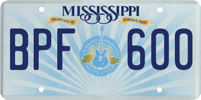 MS license plate BPF600