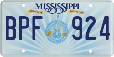 MS license plate BPF924