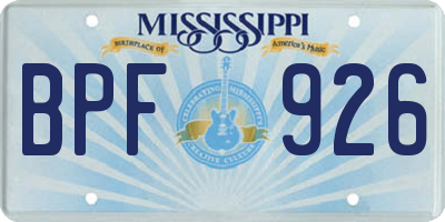 MS license plate BPF926