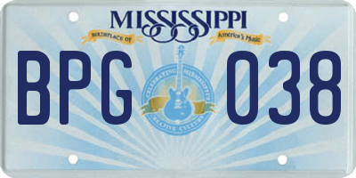 MS license plate BPG038