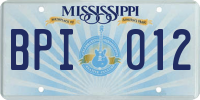 MS license plate BPI012