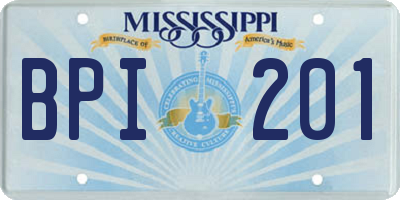 MS license plate BPI201