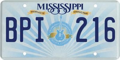 MS license plate BPI216