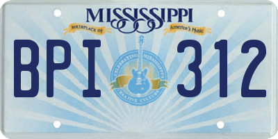 MS license plate BPI312