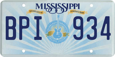 MS license plate BPI934