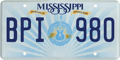 MS license plate BPI980