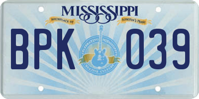 MS license plate BPK039