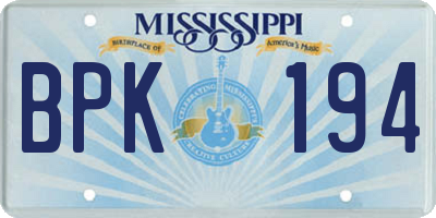 MS license plate BPK194