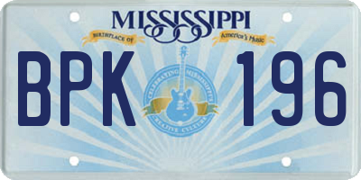 MS license plate BPK196