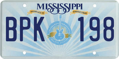 MS license plate BPK198