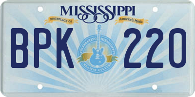 MS license plate BPK220