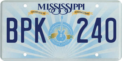 MS license plate BPK240