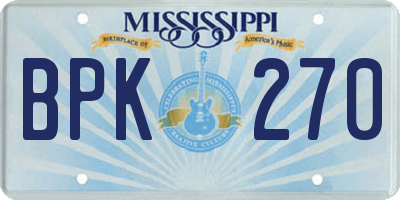 MS license plate BPK270